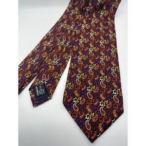 Vitaliano Pancaldi Italy Silk Paisley Tie Burgundy Purple Gold 3.75" Wide Mens